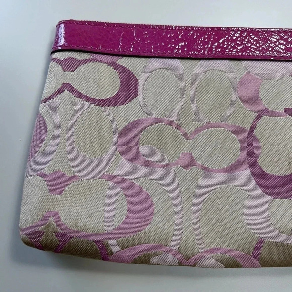 Coach Purple  Canvas Wristlet Leather Trim Wallet - Picture 7 of 11